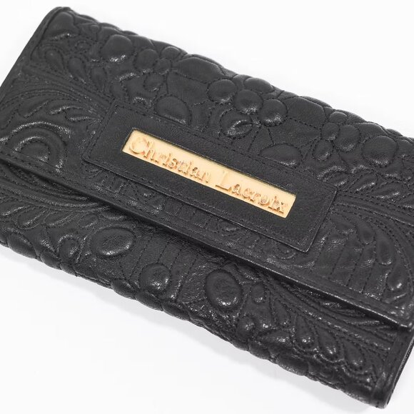 Christian Lacroix Black Embossed Leather Wallet with Gold Hardware - Picture 3 of 5
